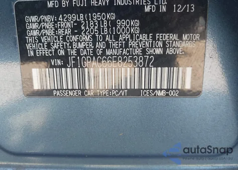 2014 Subaru Impreza 2.0I Premium from USA, damaged, VIN JF1GPAC66E8253872